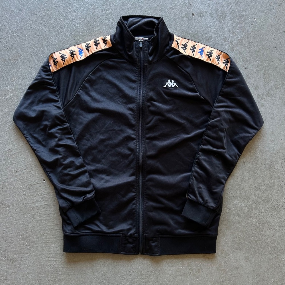 Kappa Banda Track Jacket Size Large Black Peach Full Zip 222 Artem Logo Tape